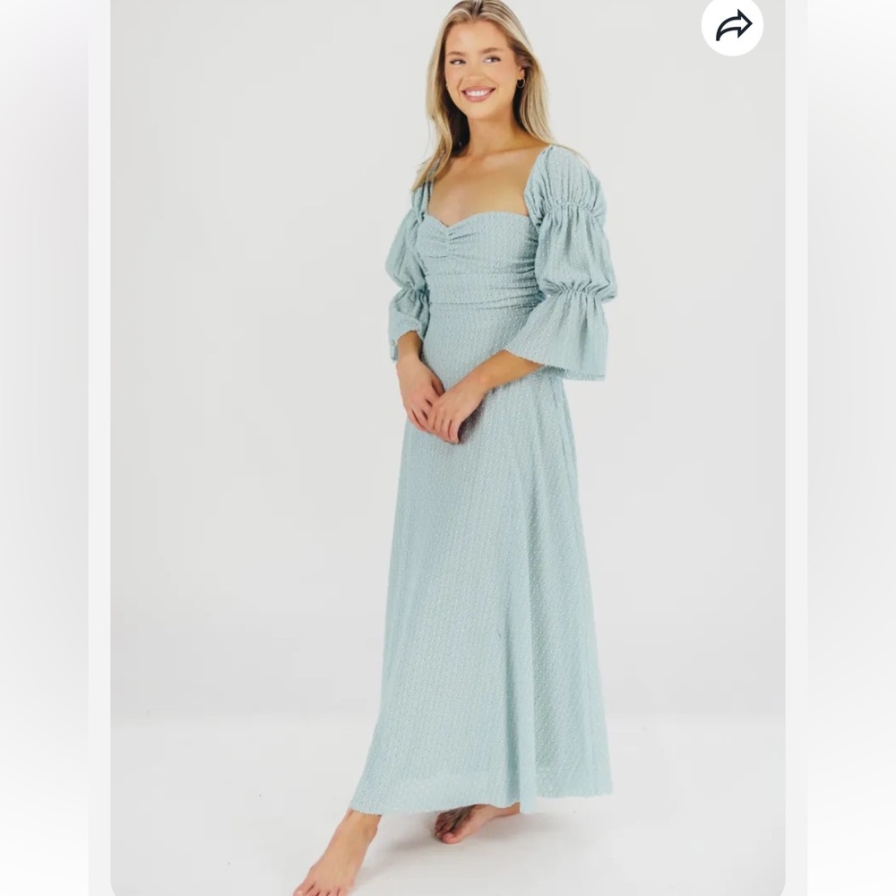 Corrine Tiered Sleeve Maxi Dress with Pockets in Teal Blue Bump Friendly